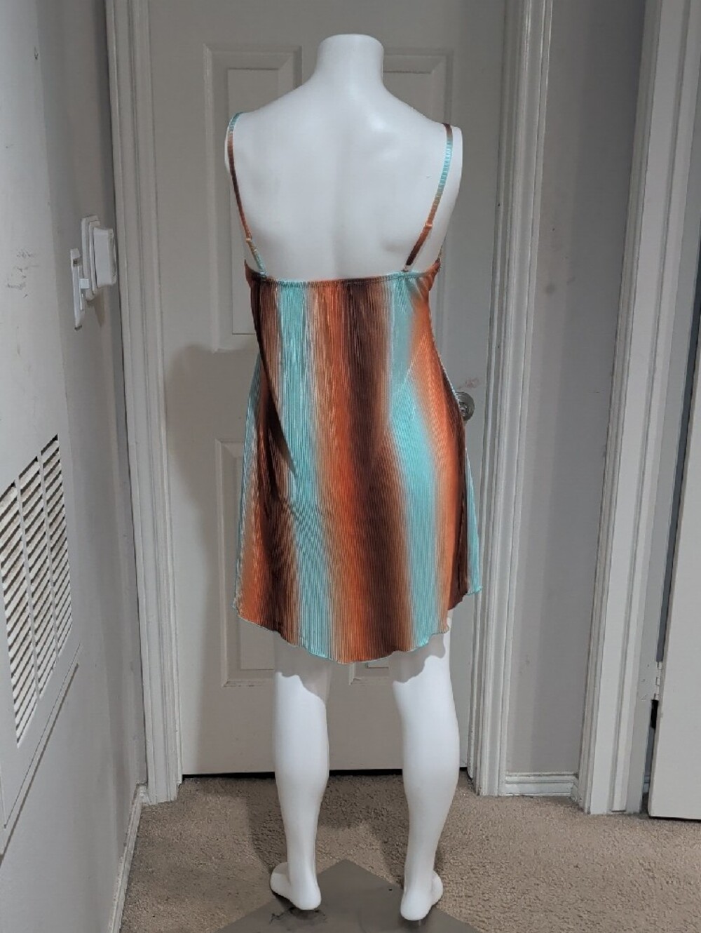 Y2K No Boundaries Aqua and Copper Striped Satin Textured Slip Dress Women's S - Picture 7 of 10